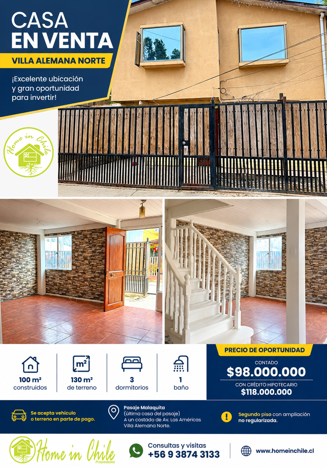 🏡CASA EN VENTA EN VILLA ALEMANA NORTE.